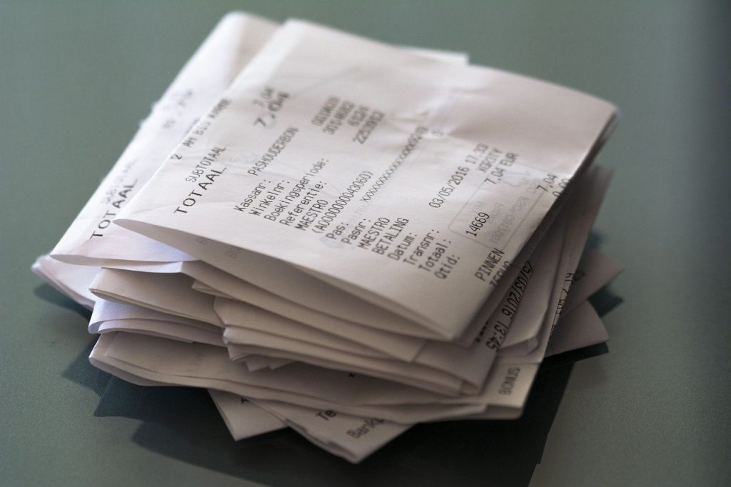 A group of financial receipts